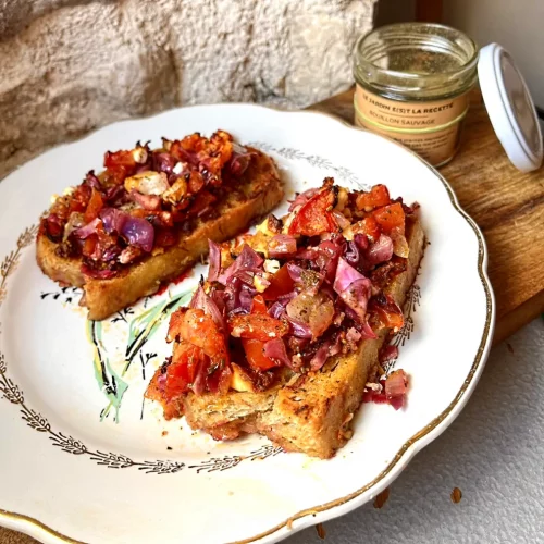 bruschettas aux tomates roties au bouillon