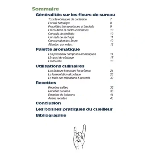 Sommaire livret - comment utiliser les fleurs de sureau en cuisine